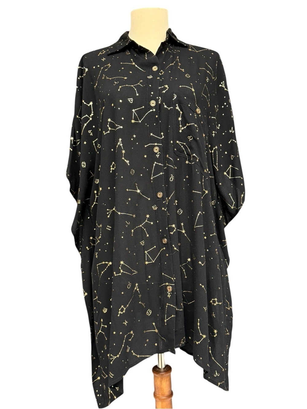 Sunshine 79 Black Gold Constellation Zodiac Button Down Tunic S/M NWT - Picture 6 of 13